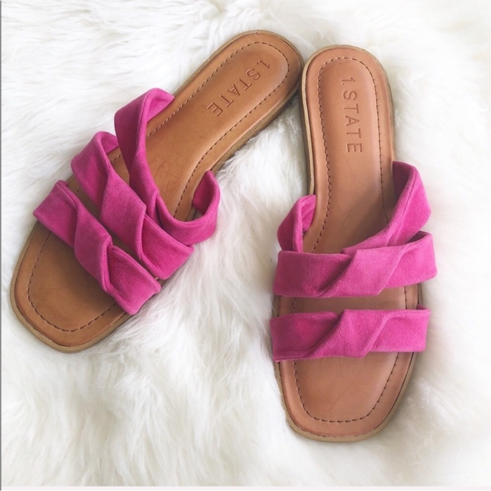 NWT 1. State pink suede slide sandals w cushion 10